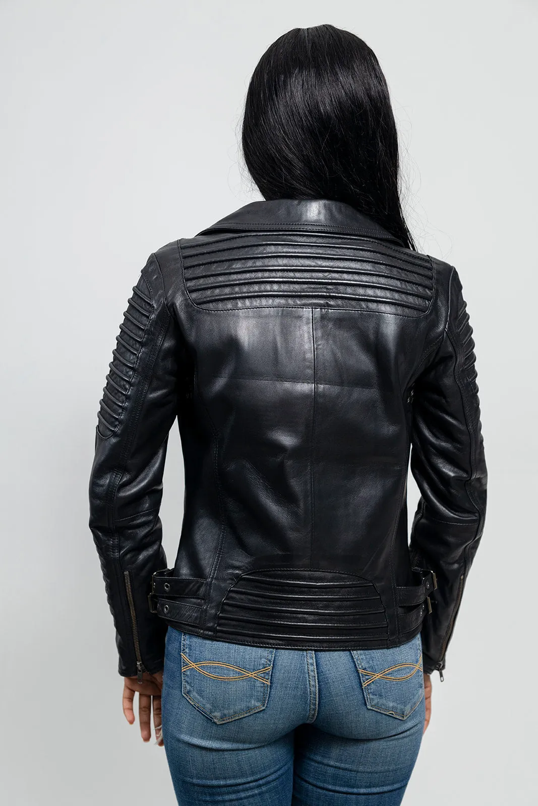 Queens Women's Fashion Leather Jacket Black (POS)
