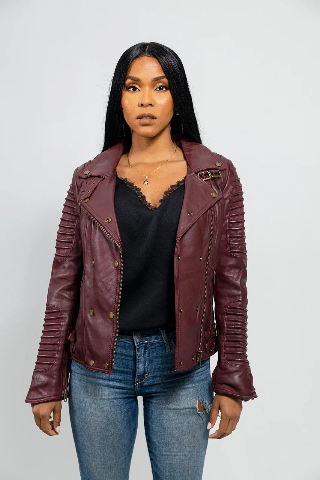 Queens Women's Leather Jacket Oxblood (POS)