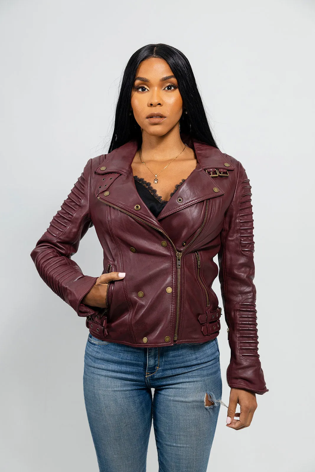 Queens Women's Leather Jacket Oxblood (POS)
