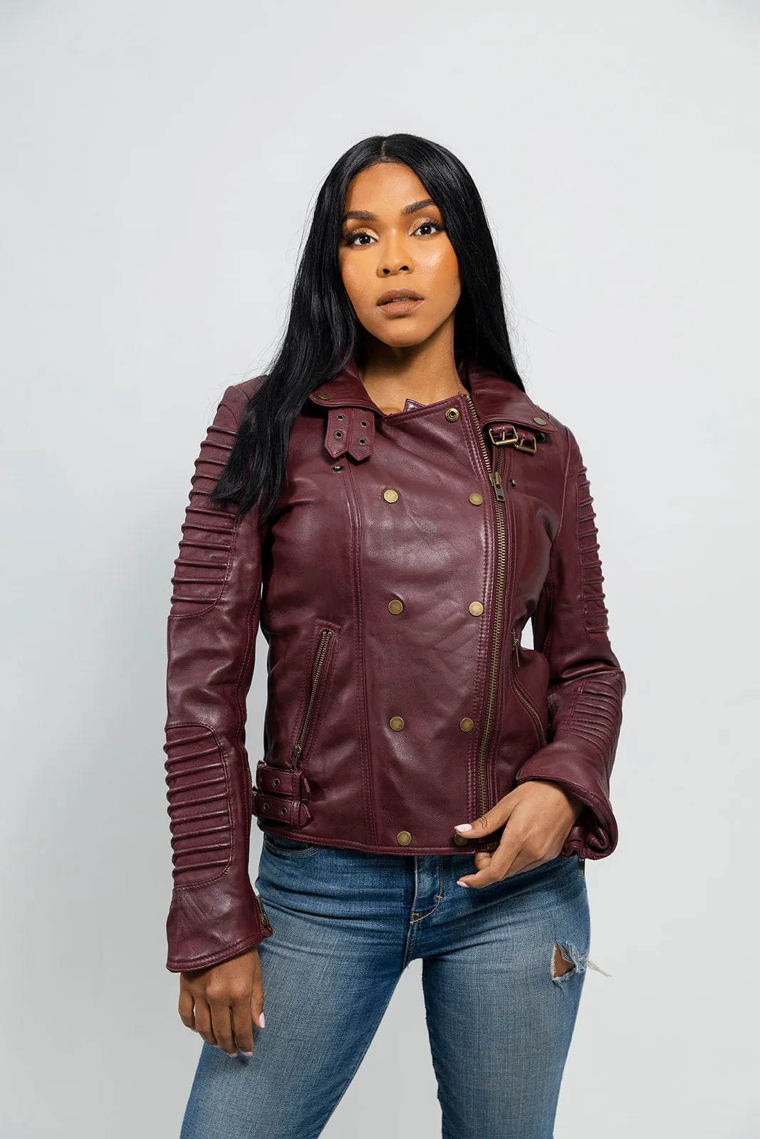 Queens Women's Leather Jacket Oxblood (POS)