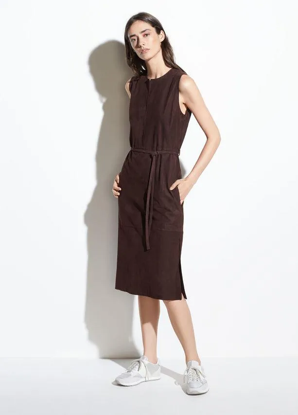 VINCE - Suede Belted Dress Black Truffle