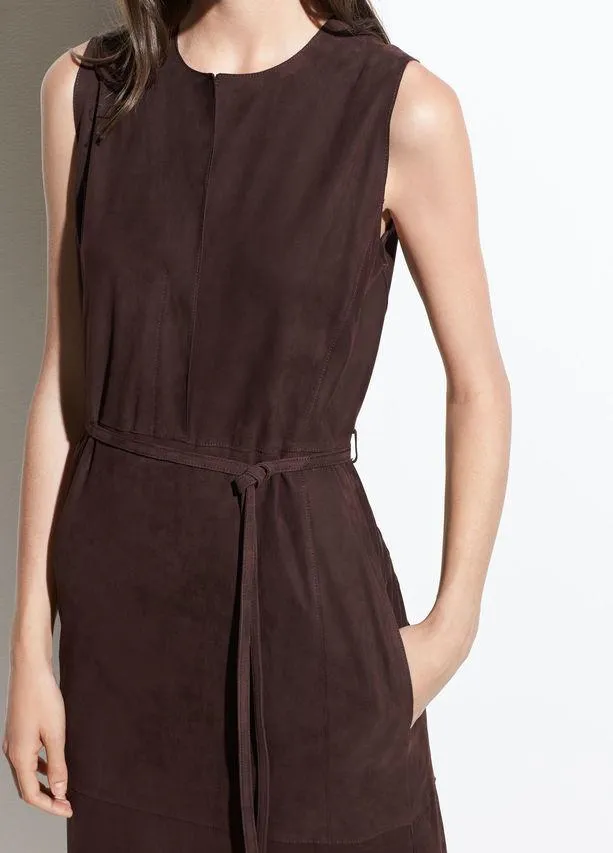 VINCE - Suede Belted Dress Black Truffle