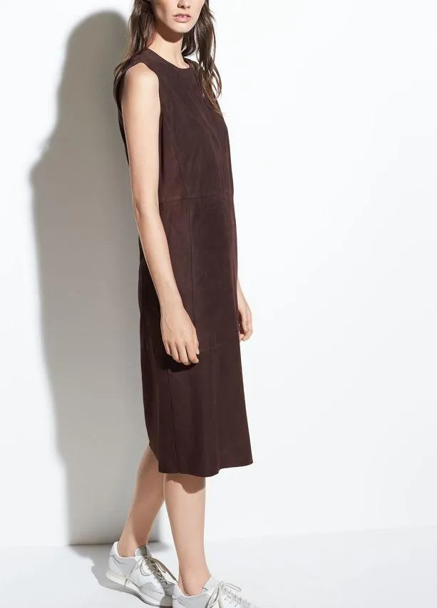 VINCE - Suede Belted Dress Black Truffle